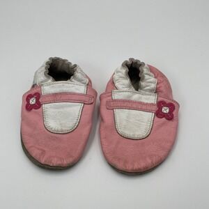 ROBEEZ Pink Leather Flower Crib Shoes Baby Girls Soft Sole Moccasins 12-18 month